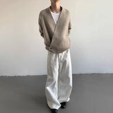 AIDASE  -  American High Street Fashion Solid Color Sweater Jacket Autumn And Winter Irregular Oblique Button V-Neck Cardigan Sweater Men aidase-shop