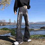 AIDASE  -  Vintage Male Jeans Wrinkled Lightning Pattern Washed Design Layered Slightly Flared Men's Denim Pants Fashion New 21E7545 aidase-shop