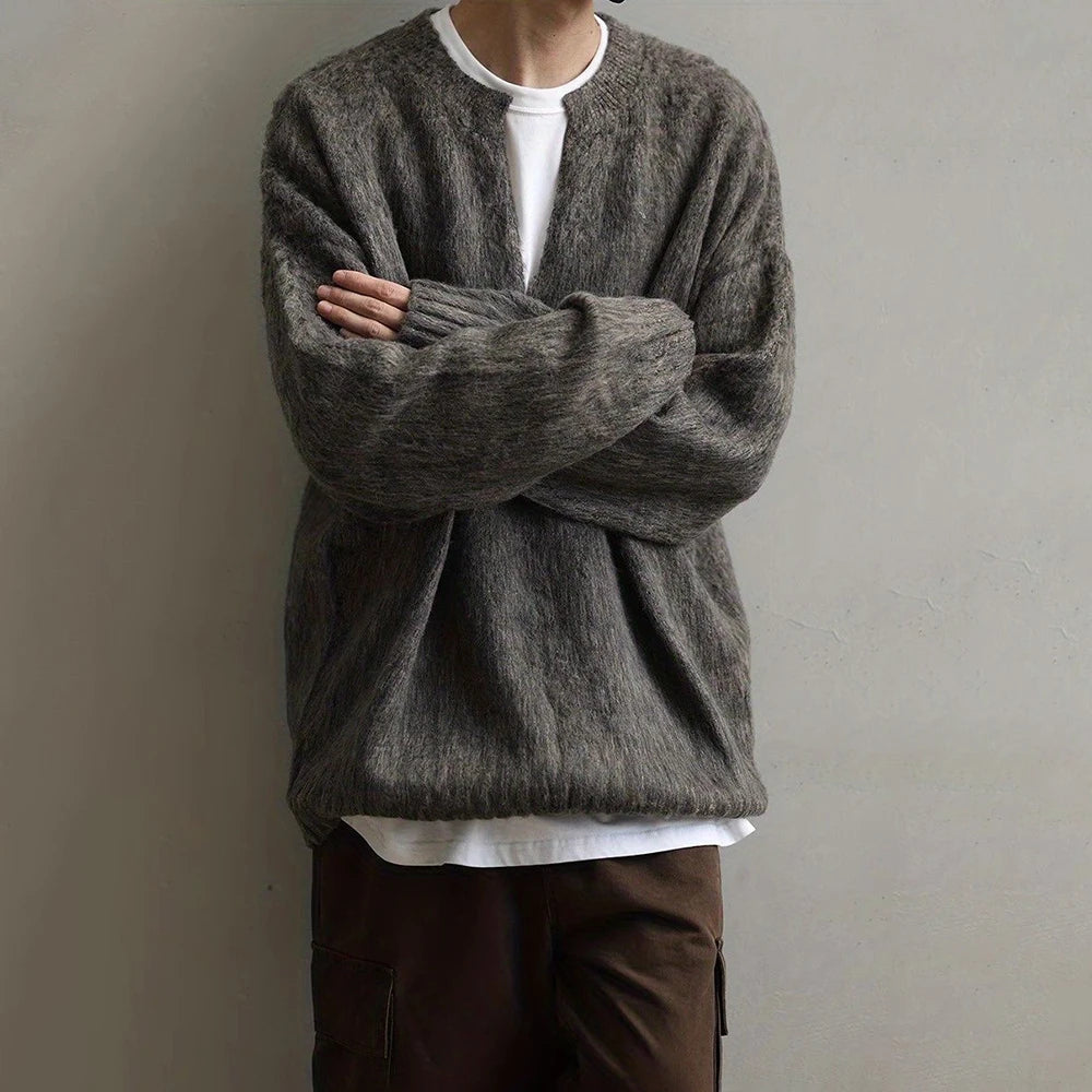 AIDASE  -  American Street Fashion Solid Color V-Neck Sweater Men Autumn And Winter Lazy Style High-End Casual Knitted Sweater Jacket Men aidase-shop