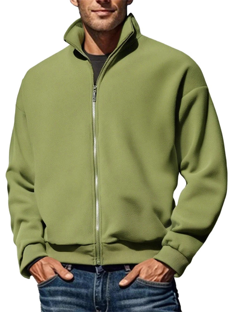 AIDASE  -  Streetwear Fashion Stand Collar Fleece Cardigan Men Retro Fleece Coats 2025 Spring Fall Zipper Outdoor Casual Men's Jacket Coat aidase-shop