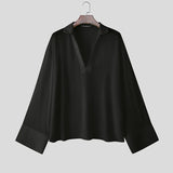 AIDASE  -  Men T Shirt Solid Color V Neck Long Sleeve Loose Casual Male Tee Tops 2025 Streetwear Translucent Fashion Men Clothing aidase-shop