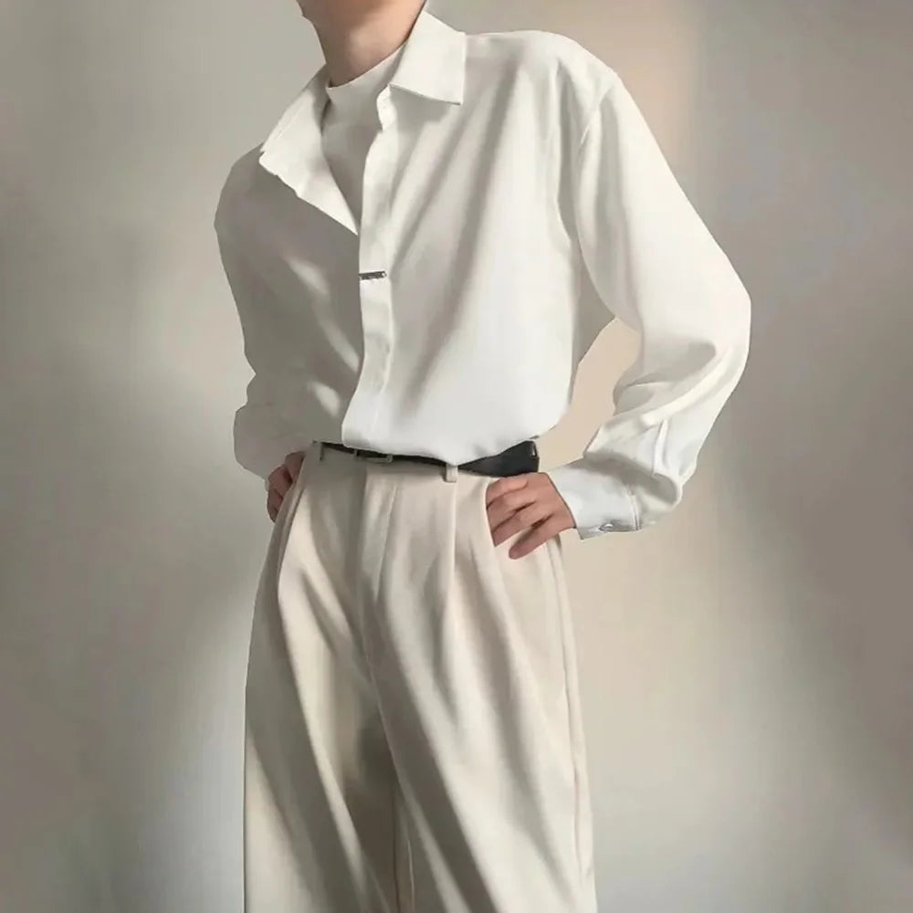 AIDASE  -  Spring And Summer New Men's Solid Color Long-Sleeved Shirt Korean Style Fashion Trend Simple Casual Loose Breathable Men's Tops aidase-shop