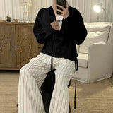 AIDASE  -  Men Shirt Solid Color V Neck Long Sleeve Loose Casual Male Tops Streetwear Korean Style Shirts 2025 Fashion Men Clothing aidase-shop