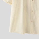 AIDASE  -  Men Striped Shirt Stand Collar Short Sleeve Button Loose Men Clothing Summer Streetwear 2025 Fashion Casual Male Shirts aidase-shop