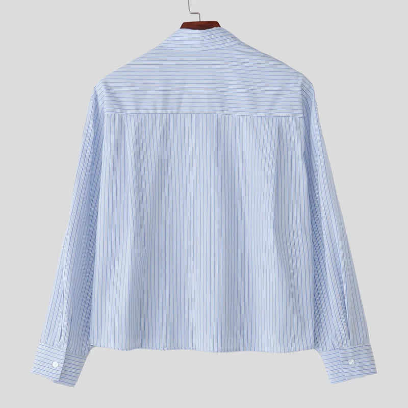 AIDASE  -  Men Striped Shirt Lapel Long Sleeve Button Casual Men Clothing Loose Streetwear 2025 Korean Style Fashion Male Shirts aidase-shop