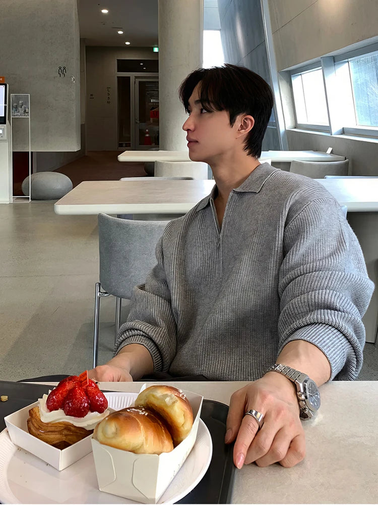 AIDASE  -  Men's Clothing POLO shirt Half Zipper Sweater Casual Long Sleeve Solid Color Sweater Spring Casual Knit Top suéteres de hombres aidase-shop