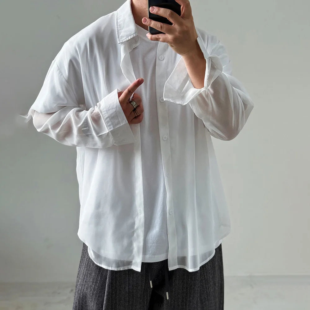 AIDASE  -  Summer New Men's Thin Solid Color Long-Sleeved Shirt Korean Casual Simple Leisure Fashion Trend Loose Breathable Men's Tops aidase-shop