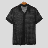 AIDASE  -  Men Shirt Hollow Out See Through Lapel Short Sleeve Men Clothing Summer Streetwear 2025 Fashion Casual Male Shirts S-5XL aidase-shop