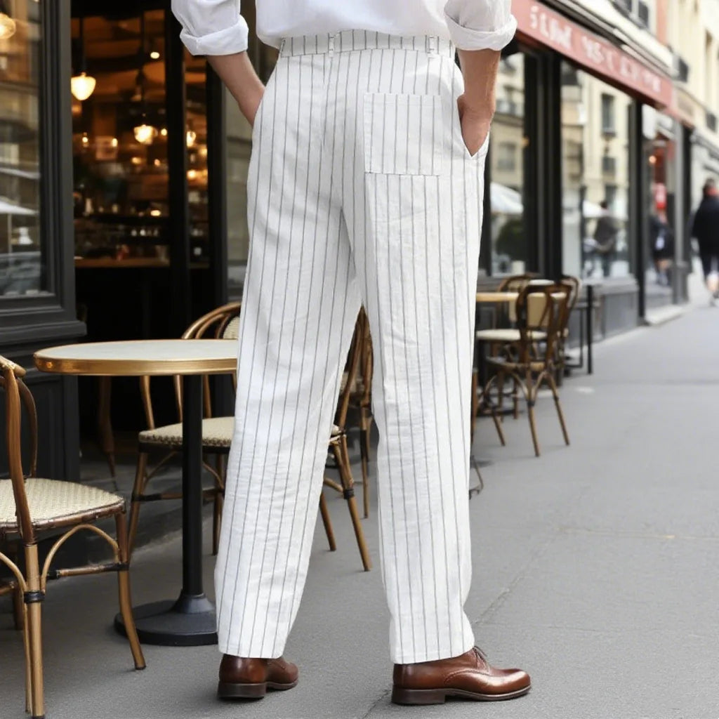 AIDASE  -  Plus Size Mens Fashion Striped Hotpants Loose Classic Linen Bloomer Male Ankle-Length Trouser Men Casual Beach Sweatpants New aidase-shop