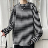 AIDASE  -  Spring Autumn Striped T-Shirts Men Round Neck Long Sleeve Loose Casual Tshirt Male Streetwear Tees Fashion Tops Plus Size aidase-shop