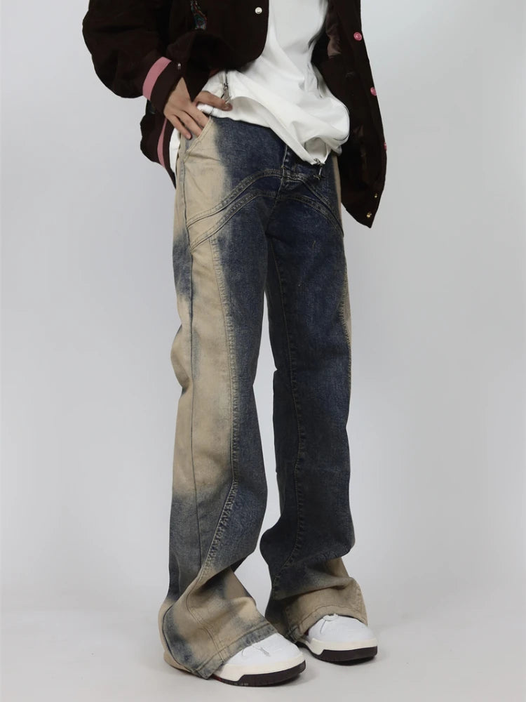 Aidase S-3XL Jeans for Men Contrast Color Hip Hop American Style Popular Teenagers All-match Daily Vitality Simple Baggy Mops Trousers aidase-shop