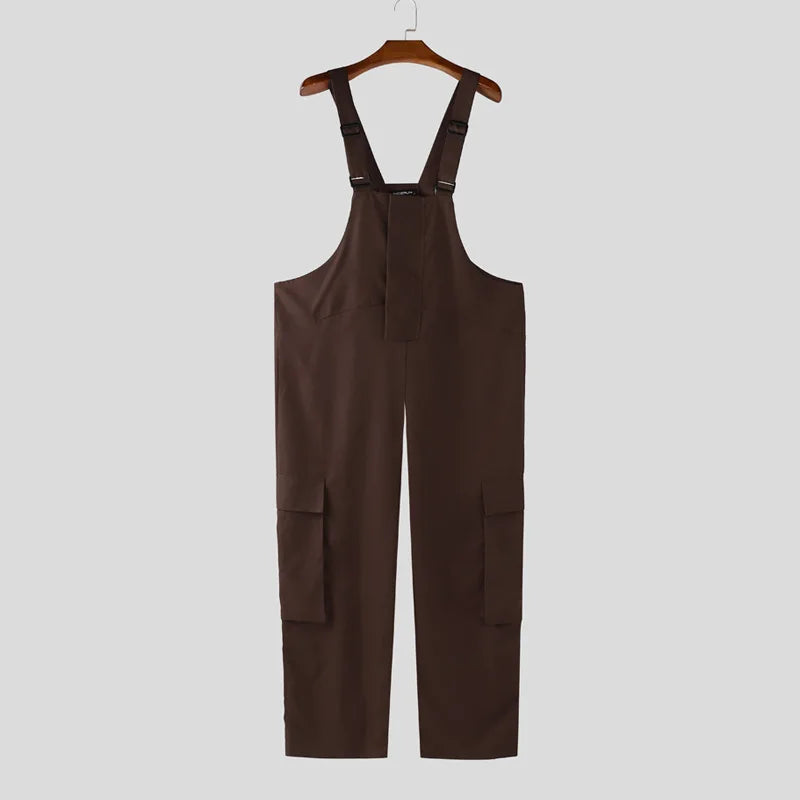 AIDASE  -  Men Jumpsuits Solid Color Sleeveless Straps Rompers Men Pants Streetwear Loose 2025 Fashion Casual Suspenders Overalls aidase-shop