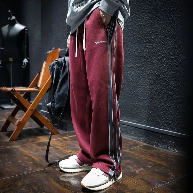 Aidase Trousers Straight Men's Sweatpants Autumn and Winter Male Sports Pants Striped Cotton Elastic Wide Baggy Tracksuit Bottoms Retro aidase-shop