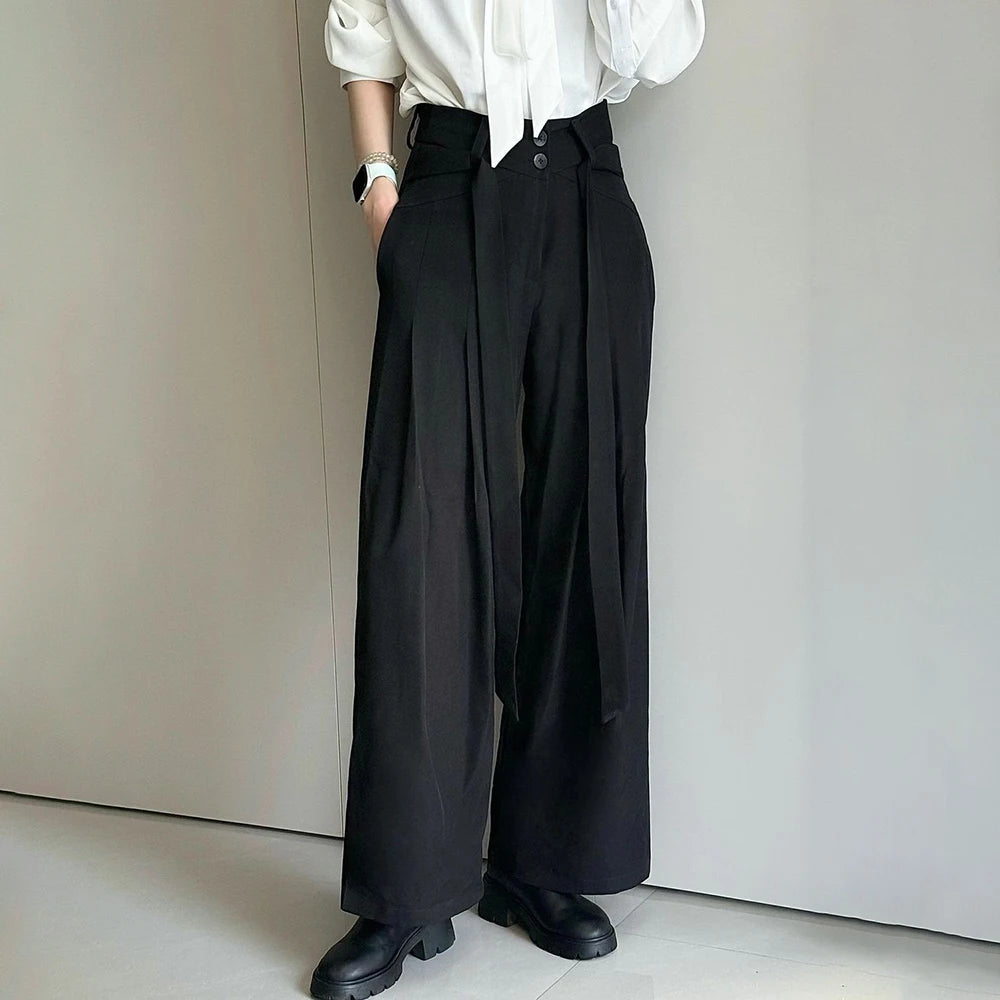 AIDASE  -  Summer New Men's Solid Color Ribbon Suit Trousers American Fashion Trend High Street Loose Casual Breathable Men's Bottoms aidase-shop