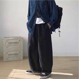 Aidase College Japanese Mens Lantern Pants High Street Retro Washed Wide Leg Jeans Loose Straight Casual Drawstring Cowboy Trousers