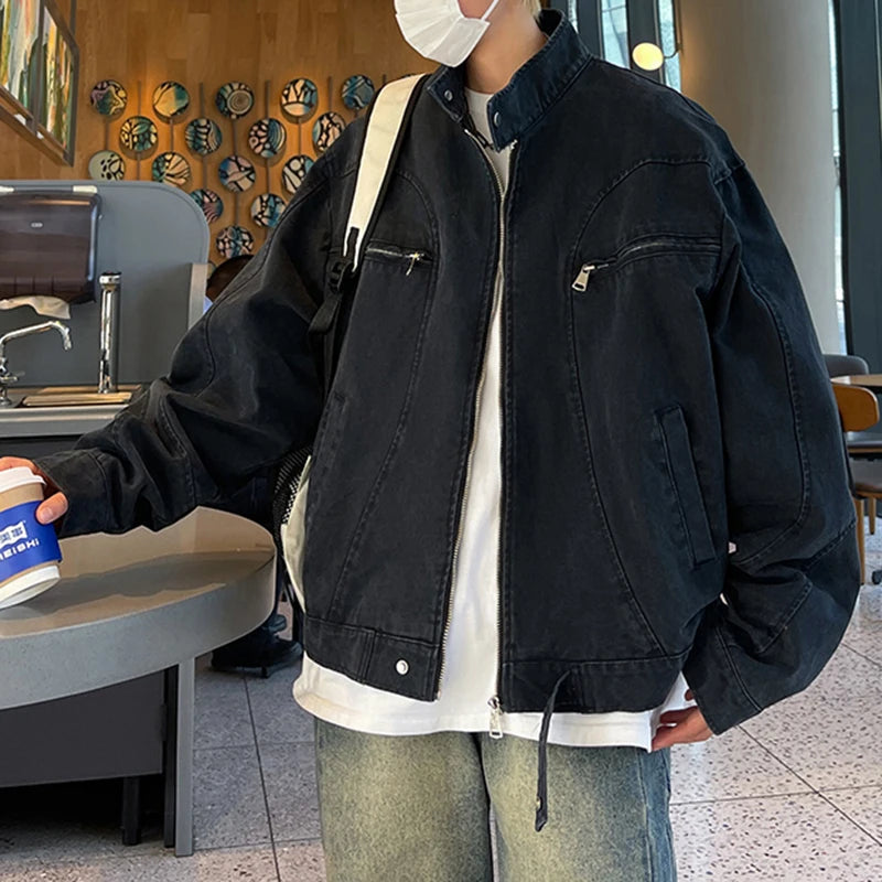 AIDASE  -  New Men Jacket Fashion New Stand Neck Long Sleeve Simple Solid Color Male Coats Personality Versatile Clothes 21E7030 aidase-shop