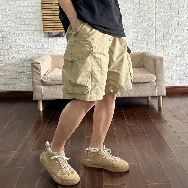 Aidase High Street Fashion Leaf Printed Shorts for Men Multi Pockets Loose Streetwear 24ss Y2k Youth Male Workwear Baggy Half Pants aidase-shop