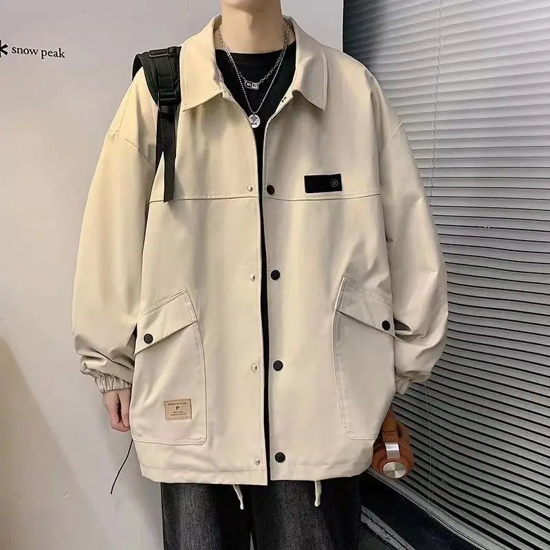 AIDASE  -  Japanese Style Work Jacket Men Spring Autumn Trendy Retro Loose Coat aidase-shop