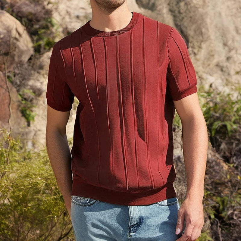 AIDASE  -  Summer Leisure O Neck Short Sleeve Knitted Tops Men Knitwear Fashion Solid Color Tees Daily Casual Mens Slim Fit Knit T-shirts aidase-shop