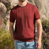 AIDASE  -  Summer Leisure O Neck Short Sleeve Knitted Tops Men Knitwear Fashion Solid Color Tees Daily Casual Mens Slim Fit Knit T-shirts aidase-shop