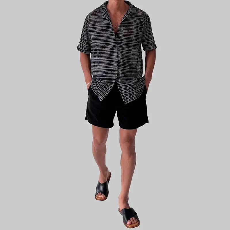 AIDASE  -  Tops Spring Summer New Men's Tide High Street Sheer Turn-Down Collar Trendy Niche Chic Casual Short Sleeve Shirt Ins W11470 aidase-shop