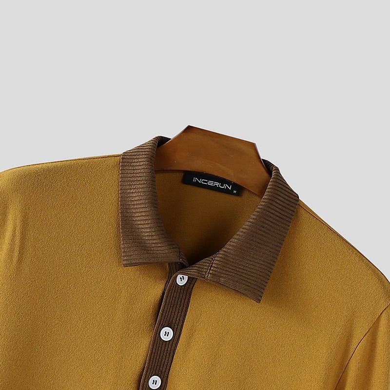 AIDASE  -  Men Shirt Knitted Patchwork Lapel Long Sleeve Spring Autumn Men Clothing Streetwear Loose 2025 Fashion Male Shirts S-5XL aidase-shop