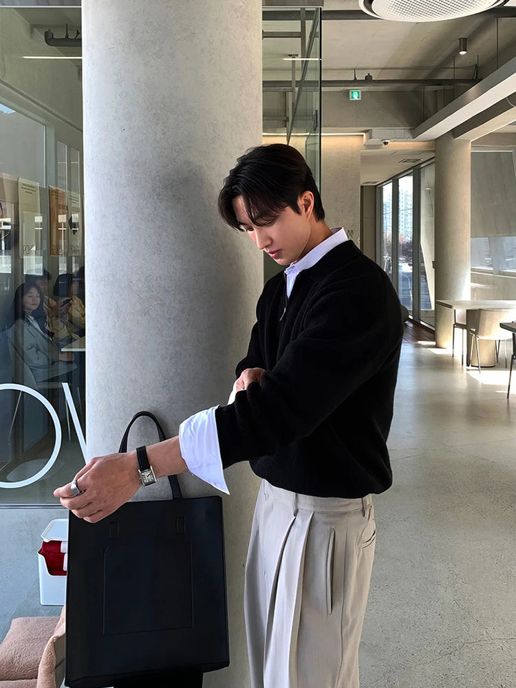 AIDASE  -  Men's Clothing POLO shirt Half Zipper Sweater Casual Long Sleeve Solid Color Sweater Spring Casual Knit Top suéteres de hombres aidase-shop