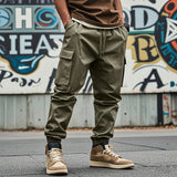 AIDASE  -  Summer Casual Loose Trousers Men Fashion Pure Color Drawstring Patchwork Pants Stylish Mens Multi Pockets Cargo Pants Streetwear aidase-shop