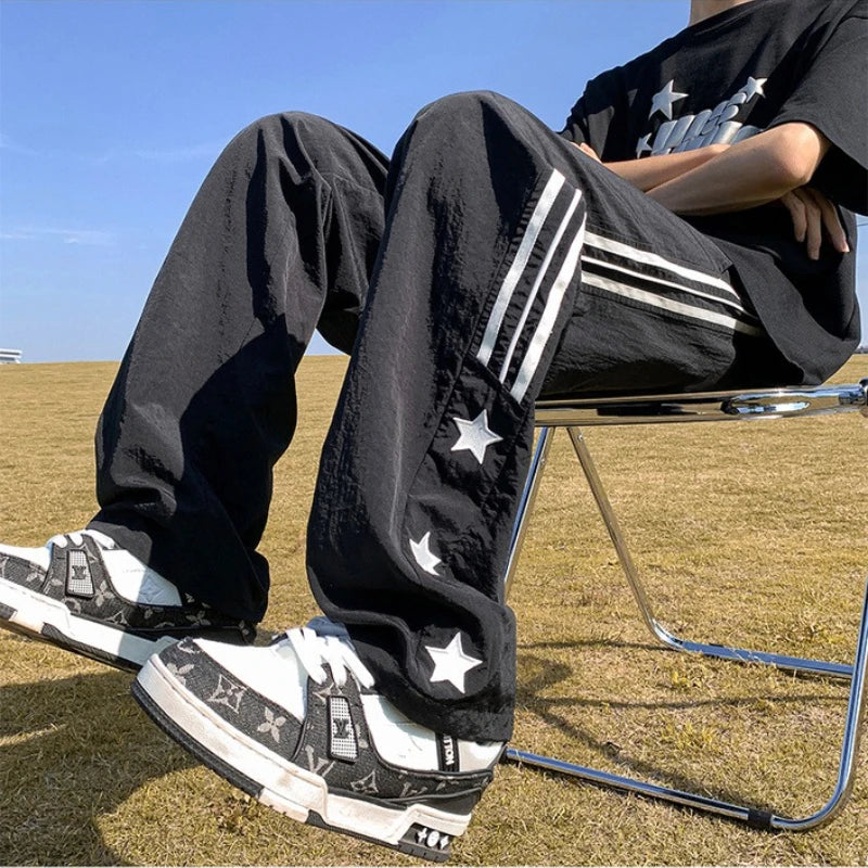 Aidase American Quick-drying Sports Casual Pants Men Korean Style Trendy High Street Overalls Loose Straight Striped Long Pants Chic aidase-shop
