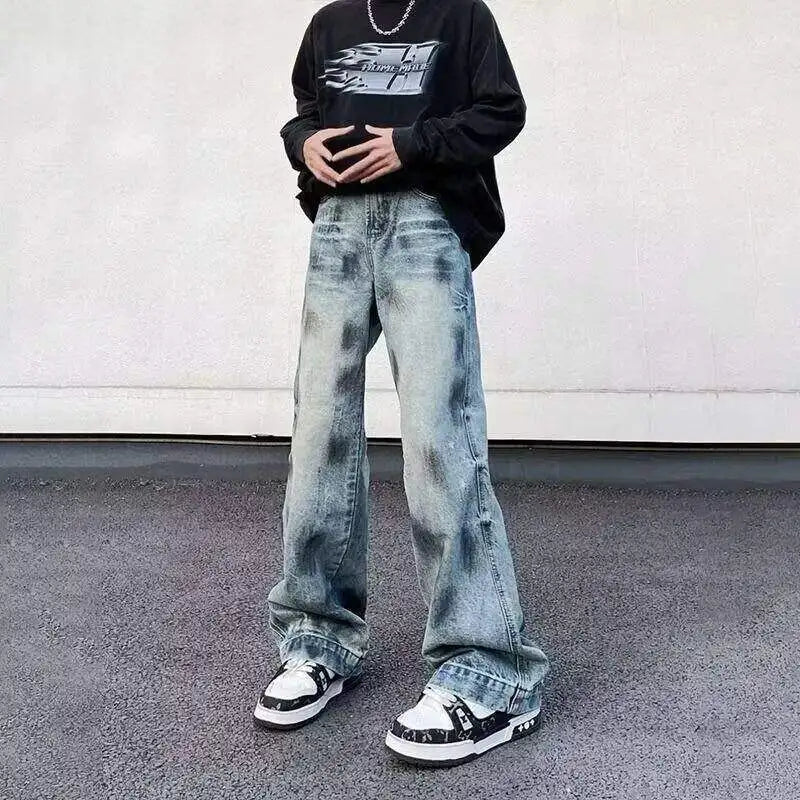 AIDASE  -  High Street Male Jeans Washed Niche Design Vintage Straight-leg Trendy Denim Trousers 2025 New Fashion Menswear 21E6678 aidase-shop
