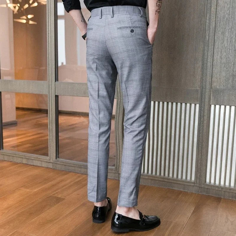 Aidase Slim Fit Social Man Suits Pants Tailoring Business Tressed Elastic Stretch Trousers for Men Dress Chinese Homme Summer Up