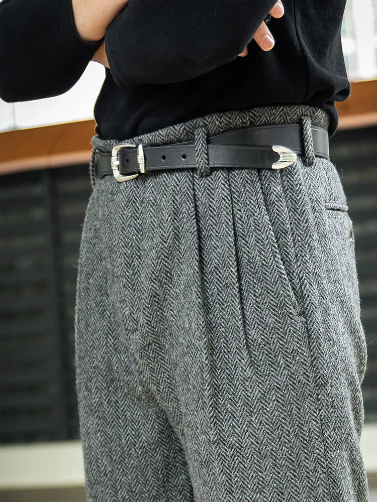 Aidase American retro Hollywood waist wool tweed casual pants Hollywood classic loose fitting straight leg pants aidase-shop