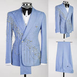 Aidase Modern Men Wedding Suits Peaked Lapel Single Breasted Tuxedos Crystal Chain Groom Party 2 Pcs Blazer Pants Customized Suit