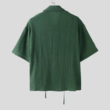 AIDASE  -  Men Shirt Lace Patchwork Pleated Lapel Short Sleeve Men Clothing Summer Streetwear 2025 Loose Fashion Casual Male Shirts aidase-shop