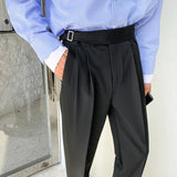 Aidase Korean Belt Suit Pants Men Fashion Solid Color Casual Dress Pants Men Loose Straight Trousers Mens Office Formal Trousers 28-34