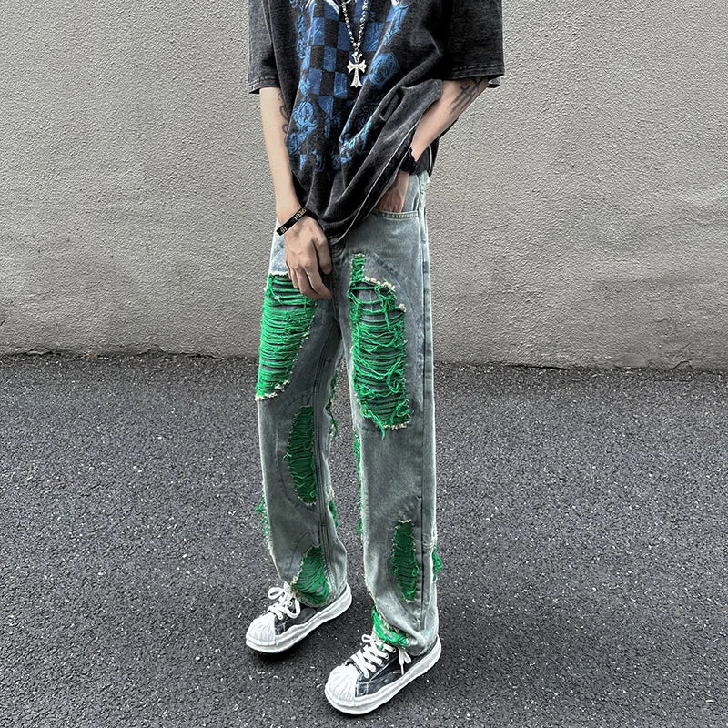 Aidase High Streetwear Mens Jeans Pants Ripped Loose Fashion Denim Hip Hop Harajuku Trousers aidase-shop