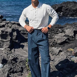 AIDASE  -  Slim Fit Button-up Turn-down Collar Knit Polo Shirt Fall Fashionable Mens Long Sleeve Polos Trendy Men's Solid Color Polo Shirts aidase-shop