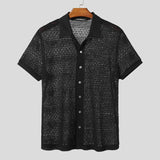 AIDASE  -  Men Shirt Hollow Out See Through Lapel Short Sleeve Men Clothing Summer Streetwear 2025 Fashion Casual Male Shirts S-5XL aidase-shop