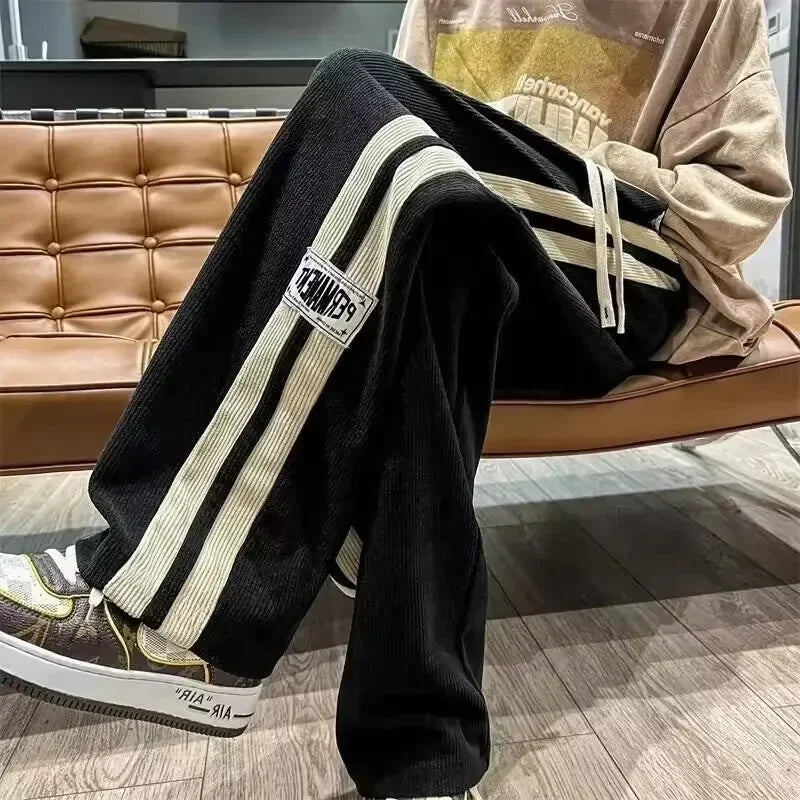 28.85Aidase Spring Autumn Men Corduroy Pants American Retro Casual Long Pants Straight Crotch Loose Style Trendy Wide Leg Pants aidase-shop