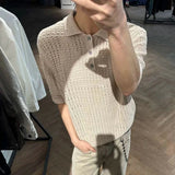 AIDASE  -  Men's Solid Color Hollow Knitted Short-Sleeved T-Shirt American Retro Fashion Trend Loose Casual Breathable Summer Men's Tops aidase-shop
