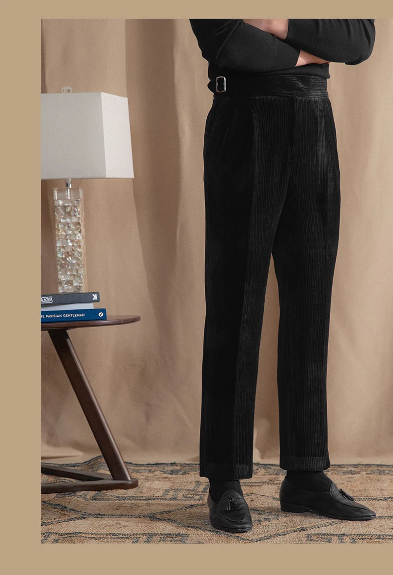 Corduroy High Waist Office Warm Casual Pant Italian Busines Pant Top Quality Straight Trouser Pant For Men Pantalon Para Hombres aidase-shop