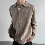 AIDASE  -  Mens Retro Solid Color Lapel Y2k Cardigan Sweater Autumn And Winter Street Fashion Trend Lazy Style Knitted Sweater Jacket Men
