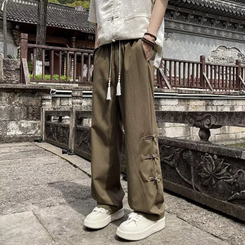 AIDASE  -  Retro-style Fashionable Chinese Casual Men's Summer Loose Straight-leg High-end Drape Wide-leg Pants aidase-shop