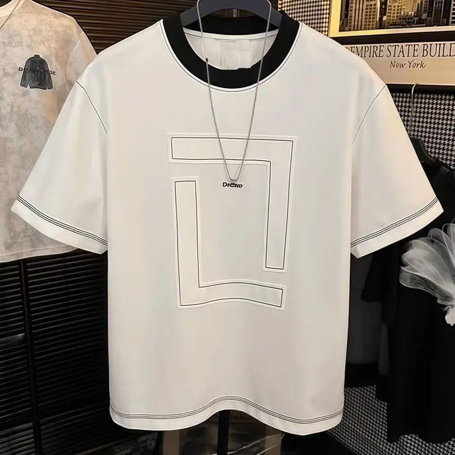 AIDASE  -  Men's Clothing Summer Men's Personalized Round Neck Simple Luxury Breathable T-Shirt Comfortable Lightweight Custom Design aidase-shop