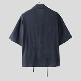 AIDASE  -  Men Shirt Lace Patchwork Pleated Lapel Short Sleeve Men Clothing Summer Streetwear 2025 Loose Fashion Casual Male Shirts aidase-shop