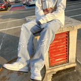 Aidase New Men's jeans Neutral Wide Leg Denim Trousers Loose Straight Luxury Jeans Youth Street Casual Cross Embroidery Hip hop Pants