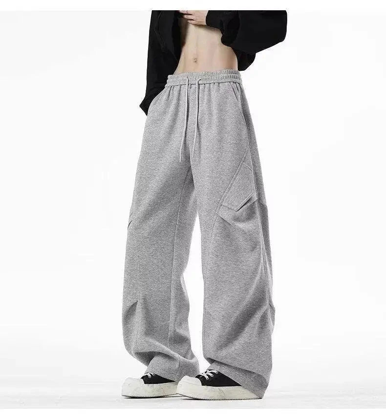 AIDASE  -  High Waist Men Sports Pants American Style Loose Draped Straight Wide Leg Casual Drawstring Trousers Autumn New 21E7679 aidase-shop