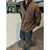 AIDASE  -  Ribbed Textured Fabric Semi-Zip Hoodie with Loose Shoulders aidase-shop