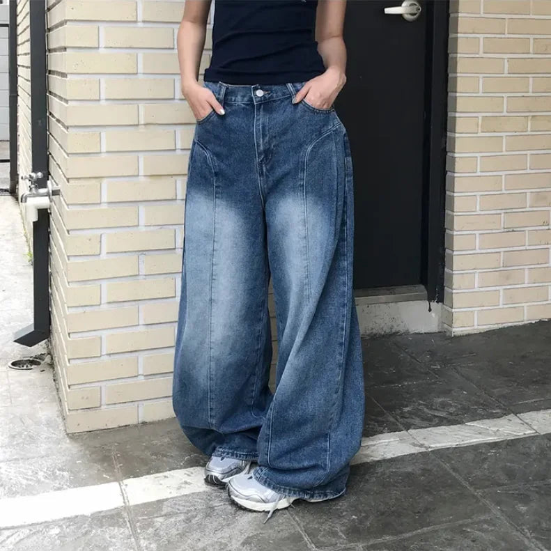 AIDASE  -  Women's High Waist Wide Leg Jeans 2025 New Korean Design Faionable Folded Knife Long Pants Versatile Sli Spring Autumn aidase-shop