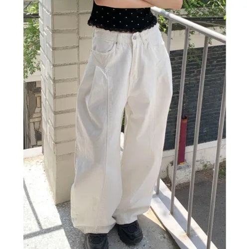 AIDASE  -  Women's High Waist Wide Leg Jeans 2025 New Korean Design Faionable Folded Knife Long Pants Versatile Sli Spring Autumn aidase-shop
